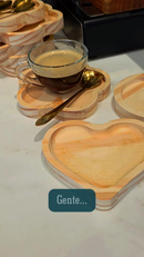 Kit Pires Coração + Xícaras Cafezinho + Colherzinha Dourada Rosê 12pç no Total