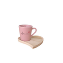 Kit 4 Xícaras de Porcelana 120ml com Pires em Formato de Coração em Madeira Pinus