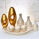 Kit Conjunto 9 Peças Vasos Cerâmica Enfeite Sala Cozinha Completo Decorativas Trio Rack Centro Mesa