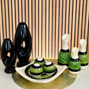 Kit Conjunto 9 Peças Vasos Cerâmica Enfeite Sala Cozinha Completo Decorativas Trio Rack Centro Mesa