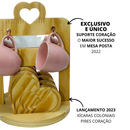 Kit 4 Xícaras em Porcelana Com Suporte E Pires Coração 95ml