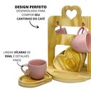 Kit 4 Xícaras em Porcelana Com Suporte E Pires Coração 95ml