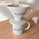 Kit Caneca 300ml Decorada + Coador De Porcelana Filtro