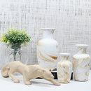 Kit 4 Peças - Enfeite Pantera Cerâmica Moderno + 3 Vasos Decorativos