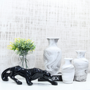Kit 4 Peças - Enfeite Pantera Cerâmica Moderno + 3 Vasos Decorativos