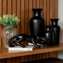 Kit 4 Peças - Enfeite Pantera Cerâmica Moderno + 3 Vasos Decorativos