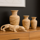 Kit 4 Peças - Enfeite Pantera Cerâmica Moderno + 3 Vasos Decorativos