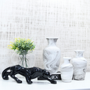 Kit 4 Peças - Enfeite Pantera Cerâmica Moderno + 3 Vasos Decorativos