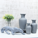 Kit 4 Peças - Enfeite Pantera Cerâmica Moderno + 3 Vasos Decorativos