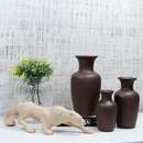 Kit 4 Peças - Enfeite Pantera Cerâmica Moderno + 3 Vasos Decorativos