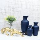 Kit 4 Peças - Enfeite Pantera Cerâmica Moderno + 3 Vasos Decorativos