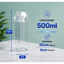 Kit 3 Garrafas Acrílico Transparente 500ml 1000ml 1Litro Caixa Leite Suco Água Geladeira