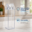Kit 3 Garrafas Acrílico Transparente 500ml 1000ml 1Litro Caixa Leite Suco Água Geladeira