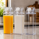 Kit 3 Garrafas Acrílico Transparente 500ml 1000ml 1Litro Caixa Leite Suco Água Geladeira