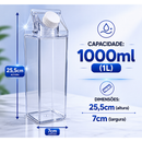 Kit 3 Garrafas Acrílico Transparente 500ml 1000ml 1Litro Caixa Leite Suco Água Geladeira