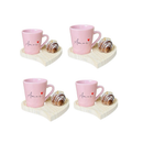 Kit Xicaras de Porcelana 120ml com Pires em formato de coração em Madeira Pinus - 4peças
