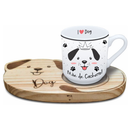 Caneca em Porcelana + Pires de Madeira Mãe de Dog